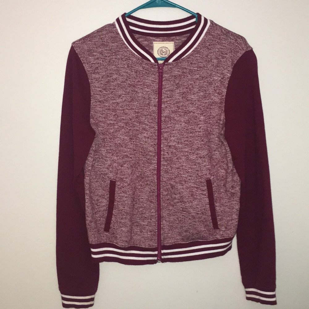 maroon zip up jacket